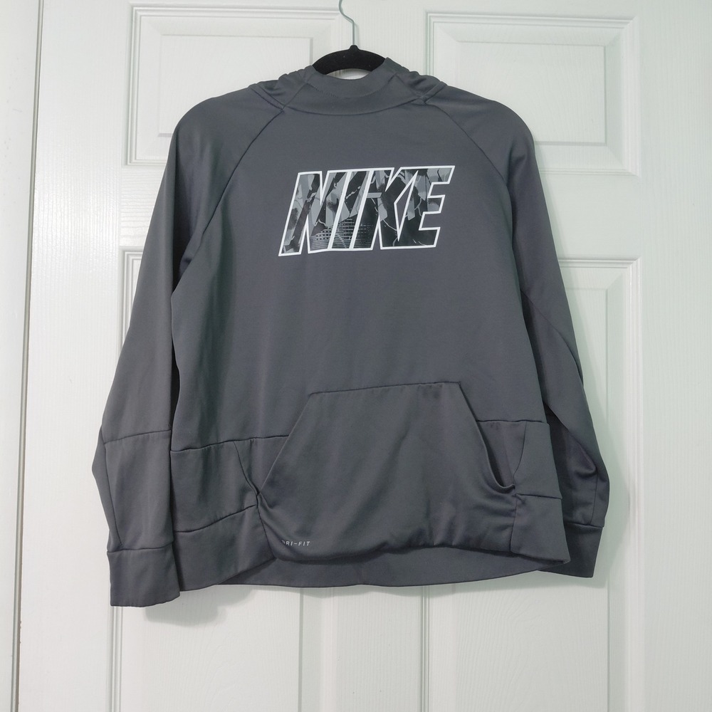Nike Big Boys Dri-Fit Fleece Pullover Hoodie Gray Charcoal Size XL AA1477-021
